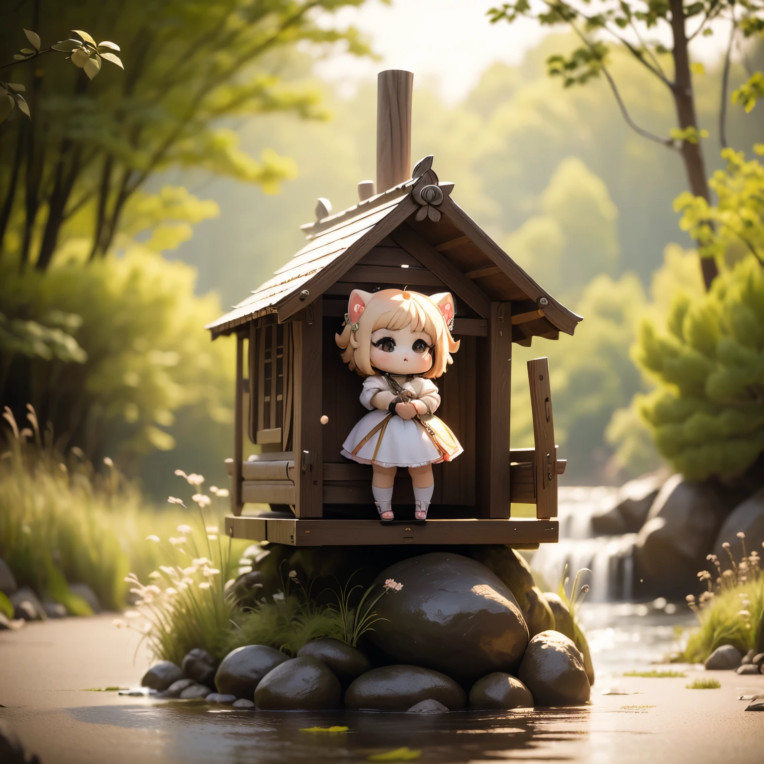 masterpiece、top-quality、ultra-detailliert、(Chibi Chara's Daughter:1.2),peaches,peachesの姿をしたちびキャラ,fairy wings,White Bob,Full-body standing figure,Open your mouth and smile, peach fruit art of background