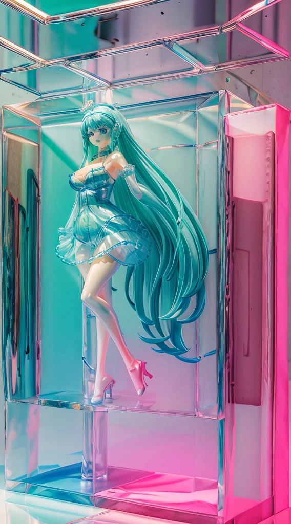 Ultra Miniature Paintings,pvc revoltech,figma,Crystal clear shining eyes,embarrassed from,Acrylic Stand,Bright face,Crying face,Cute,A sexy,可愛いAcrylic Standの女の子,big breasts thin waist,Slim big,Nipple protrusion,toppless,water blue shiny long hair,transparent vinyl bra,Transparent panties exposed,motor show,inside the acrylic box,sit in,