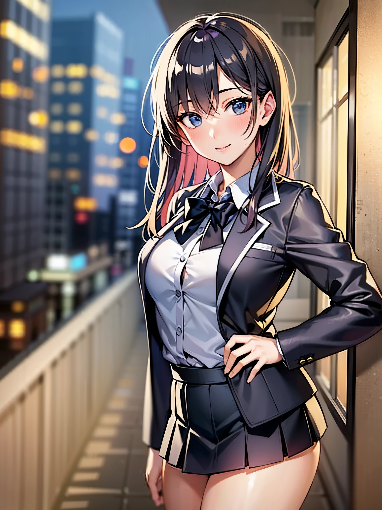 quality, tmasterpiece, 1 girl, pretty face, (photograph of-realistic:1.3), edge lit, (highdetailskin:1.2), 8K超k hd, SLR camera, high qulity, k hd, 4K, 8K, bokeh, (of a real: 1.etty face, cute one-girl, black formal blazer, middlebreast, short skirt,office room