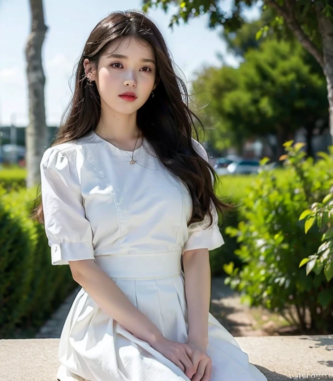 (Best quality, Masterpiece), 1girll, Korean girls，18yr old，Absolutely beautiful, Amazing, sitting on a swing，Noble,perfect bodies, Charming eyes，Bright big eyes，Long eyelashes，sensual lip，White skin，The gauze skirt flew up，Very real，goodlooking，Ethereal beauty