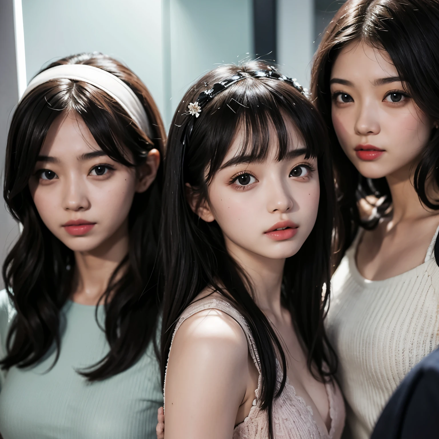 single-fold eyelid,beautiful girl,three people