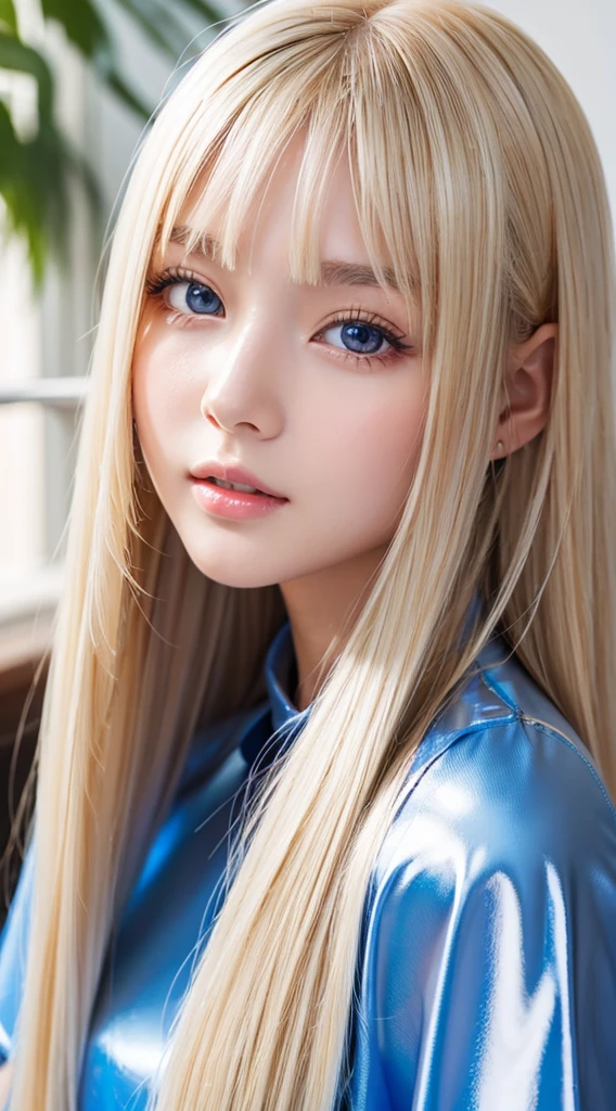 1 girl、portlate、student clothes、blue-sky、Bright and very beautiful face、年轻, shiny white shiny bright skin、Best Looks、Blonde hair with dazzling light reflection、Beautiful Platinum Blonde Super Long Silky Straight Hair Gloss、Long bangs、Extraordinarily beautiful 17-year-old、Big eyes that shine crystal clear light blue、Gloss Face、cheek highlights、Teak Gloss、Small face beauty、Beautiful lovely beautiful girl