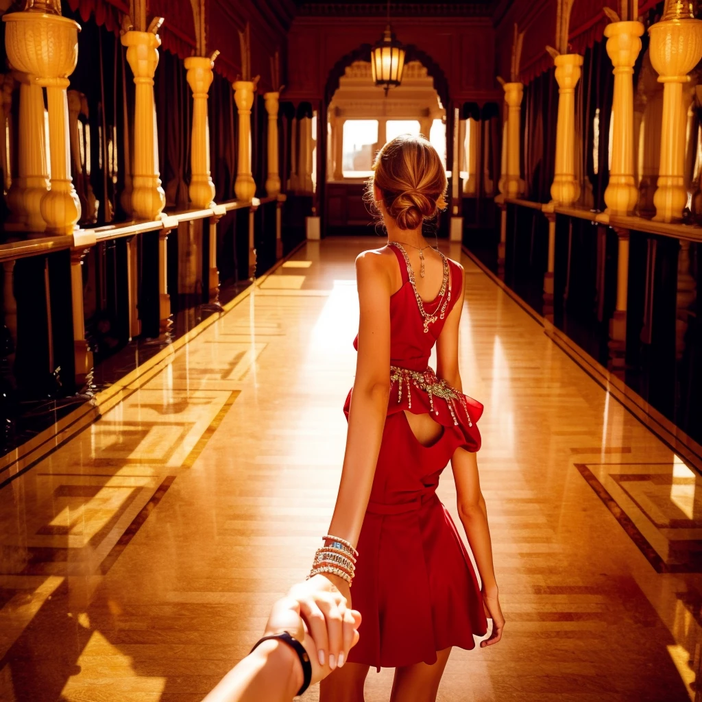 1girl,  ultra detailed, highres, masterpiece, 
by_style, bf_holding_hands, 1girl holding hands with viewer,  walking in the palace,