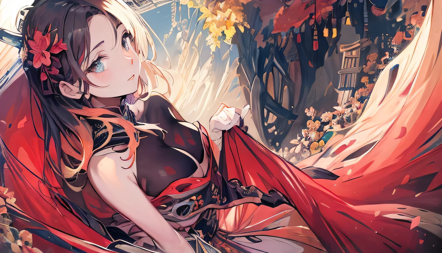 in a skirt、头发上插着花Anime girls, beautiful attractive anime woman, detailed digital anime art, extremely detailed Art germ, Anime girls, Art germ. anime illustration, Popular topics on cgstation, Japanese anime fantasy illustration, style Art germ, style of Art germ, Detailed anime artwork, digital anime illustration, beautiful anime artwork