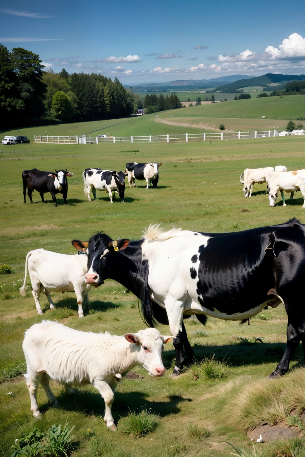 Cows and sheep on the grassland