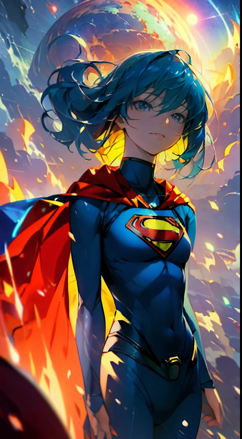 (best quality, vivid colors:1.2, anime:1.1), ULTRA-DETAILED,(realistic:1.37), DC comics character, SUPERGIRL, FLYING between CLOUDS, supersonic VELOCITY, sharp focus, vibrant colors, dynamic pose, flowing cape, intense action, strong wind effects, high speed motion, intense energy, blue sky backdrop, white fluffy clouds, dazzling sunlight.