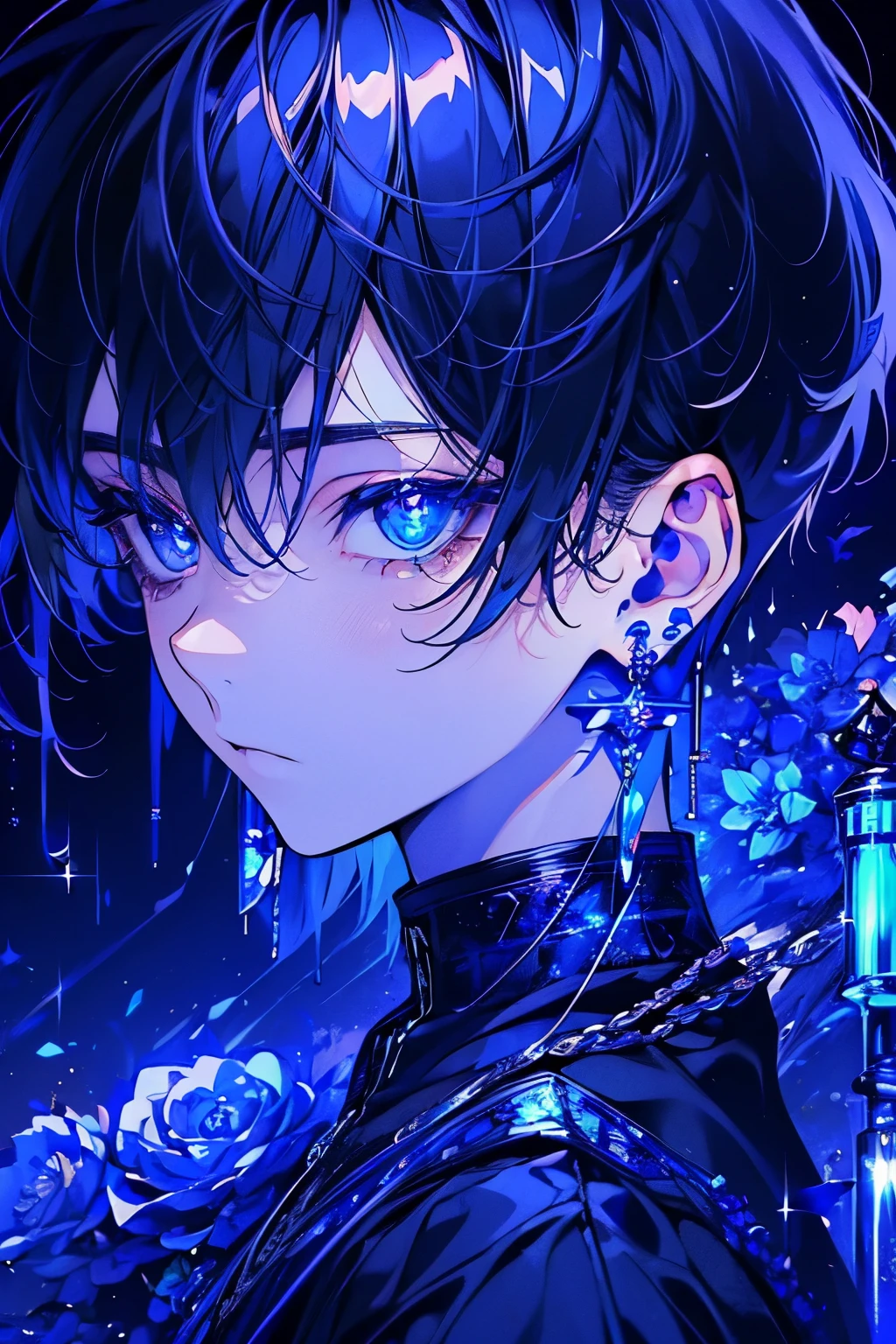 A close up of a person with blue eyes and a black jacket - SeaArt AI