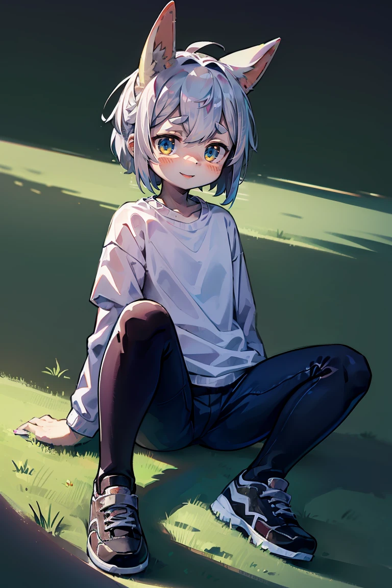 masterpiece, extremely detailed, volumetric light, 1girl, rabbit themed succubus, white hair, bunny ears, bunny tail, bunny eyes, bunny nose, smile, sunny, in a meadow, blushing, (beautiful detailed eyes), (extremely detailed CG unity 8k wallpaper) (best shadow), full body