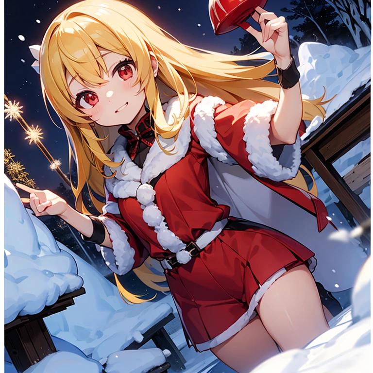 Hoshimiya Ichigo、Red eyes、a blond、Christmas、snow mountains、sledge,from below