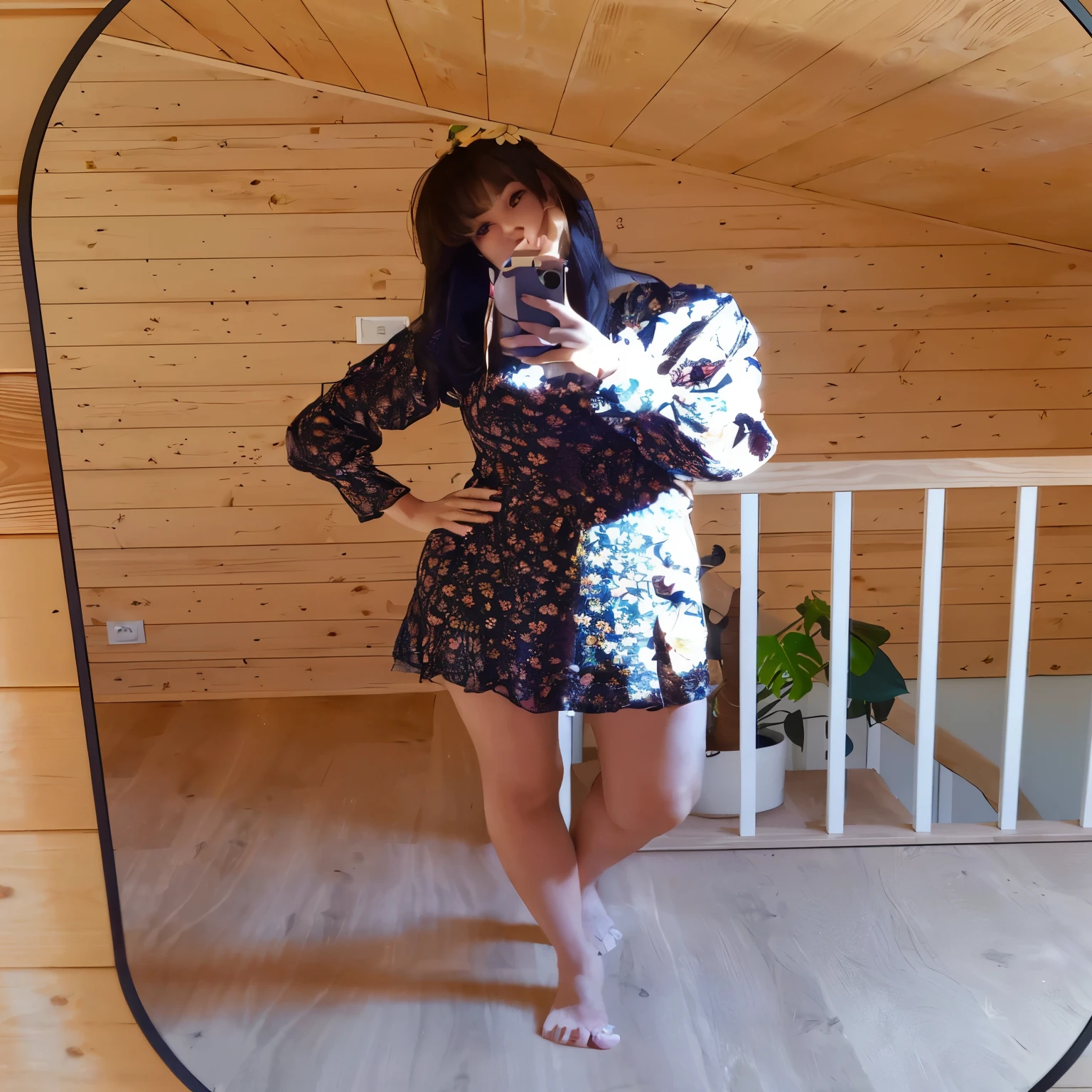 araffe woman taking a selfie in a mirror in a room, full body picture, wearing a dress, dressed in a flower dress, full body! pretty face, wearing dress, 🤬 🤮 💕 🎀, full body length, outfit photo, in full growth, flower dress, flowery dress, portrait full body, full pose, full body length shot