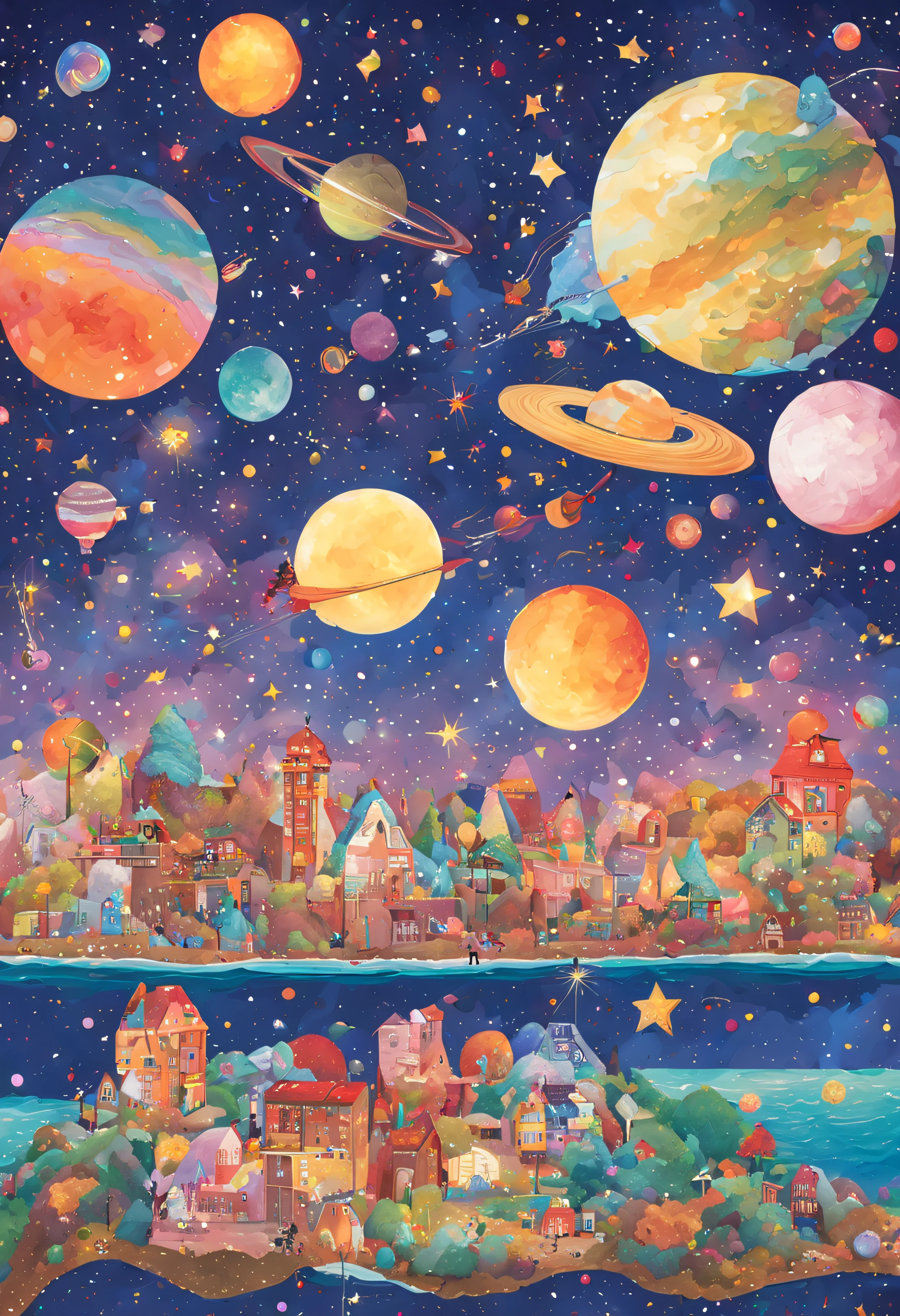 peep land、illustratio、Milky way、kosmos、Shining stars々、Wet、glitters、masutepiece、top-quality