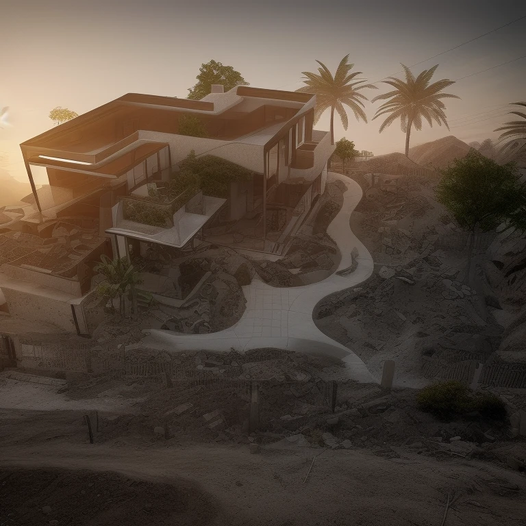 there is a car parked in front of a house under construction, front view, front-view, front side, complete house, front side view, exterior view, frontview, front facing view, front top side view, front facing, outside view, front side full, front view dramatic, concrete housing, photo taken in 2 0 2 0, view from ground