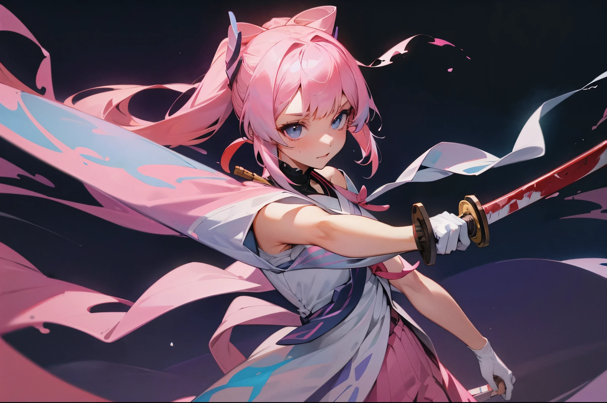 s girl，A pink-haired，incredulous，White combat uniform，soul，raging fire，blood，Eastern Project，It's cute，swing the sword，samurais