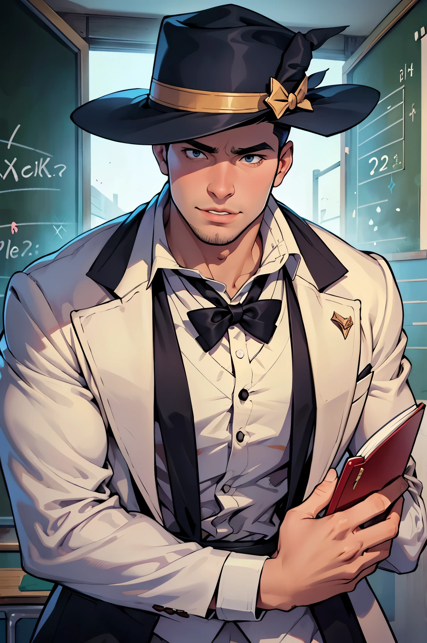 A wide, round face complements a narrow nose., and thick lips, (Magic:1.1), in full height, (Teacher:1.3), graves, (One person:1.2), (Guy:1.3), seems smart, powerfull