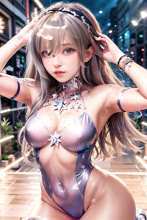 anime girl with long white hair and a estrela in her hair, divindade de cabelos brancos, Anime Girl with Cosmic Hair, estrela(heaven) estrelary_heaven, visual anime de uma bonito, splash arte anime loli, branca brilhante, menina como branco, ethereal anime, akasuki voidestrela, Aura Celestial, night core, anime moe artstyle