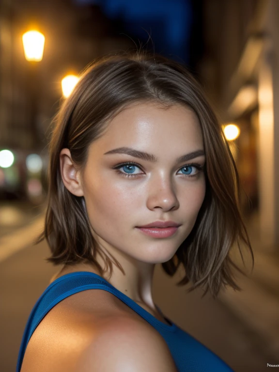 (Selfie, Draufsicht: 1.4), (straight half of the body: 1.4), RAW UHD portrait photo of a 14-year-old blonde (Blue-eyed woman) Natalia Vodianova in sportswear, big breasts,, Stadt bei Nacht, (Rock), (Ausschnitt), Details (Gewebe! , Haar! , Glitzer, Farbe!! , Benachteiligungen: 1.1), shiny eyes with high level of detail (Blick in die Kamera), SLR-Beleuchtung, Spiegelreflexkamera, ultra quality, Sharpness, Depth of field, Filmkorn (Mitte), Fujifilm XT3, kristallklar, Rahmenmitte, Beautiful face, Scharfer Fokus, Streetlight, Neonbeleuchtung, bokeh (schwach beleuchtet), Nacht, (Nachthimmel), Detaillierte Hautporen, Oily skin, Sonnenbrand, Komplexe AugenDetails, full entire body, big boobs