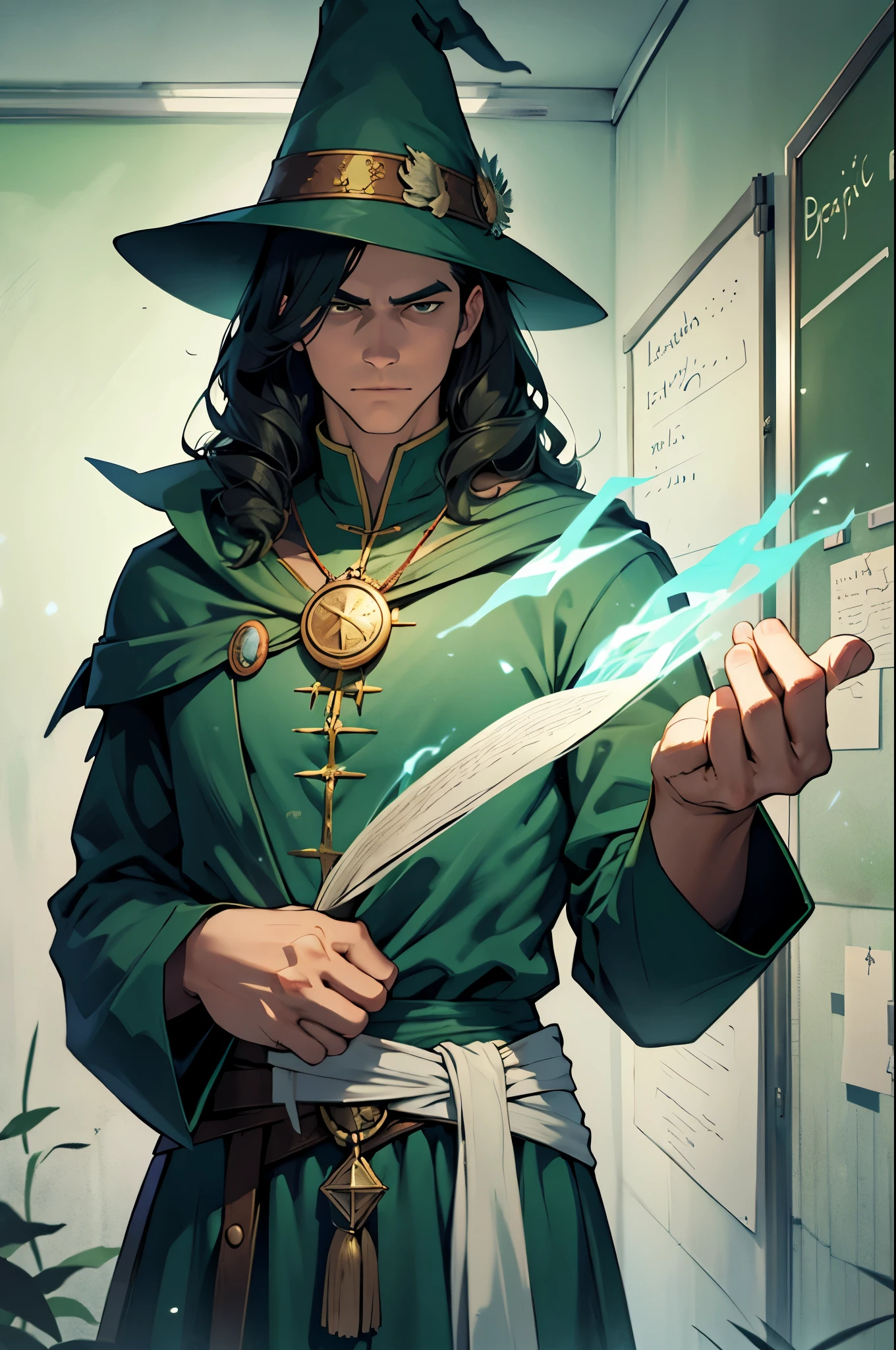 (Magic:1.1), in full height, (teacher:1.3), graves, (solo person:1.3), (mage:1.2), powerfull, weak constitution, calm person, (green:1.2)