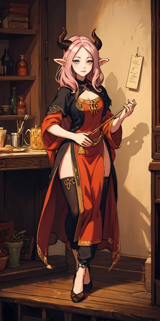 Leonardo da Vinci style (tiefling female full body) SFW