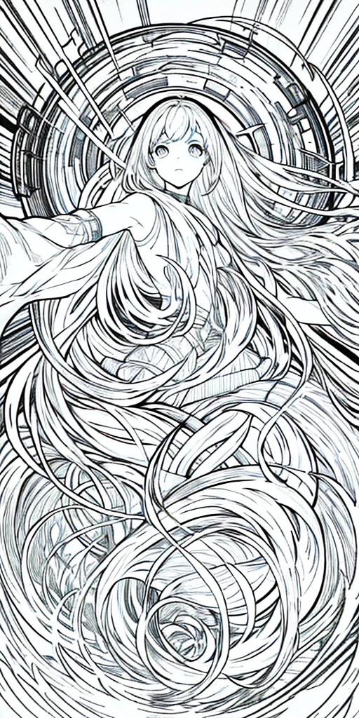 (masterpiece), hres, hight quality, 4k, unity render, 1girl, solo, lineart, (vivid colors:1.2),intrincate detailed, orange hair, long hair