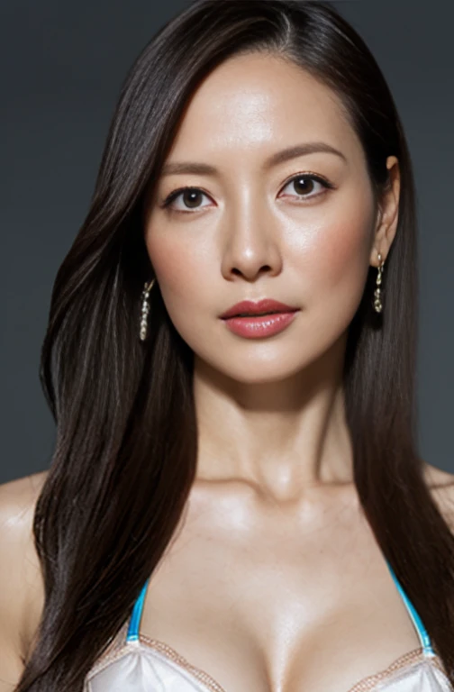 attractive、i doubt it、Ultra-high resolution, masterpiece, highest quality, perfect glowing skin, Perfect lighting, Detailed lighting, Muscular Japanese middle-aged woman, 55 years old、, Beige lightweight knit, Looking at the camera, Off the shoulder, Light brown wavy long hair with highlights、Big Breasts, Large exposed cleavage, Black double eyelids, Browsing Caution, ((Dark Background)), Sexy Face, Facial expressions when feeling happy,whole body、Loose skin