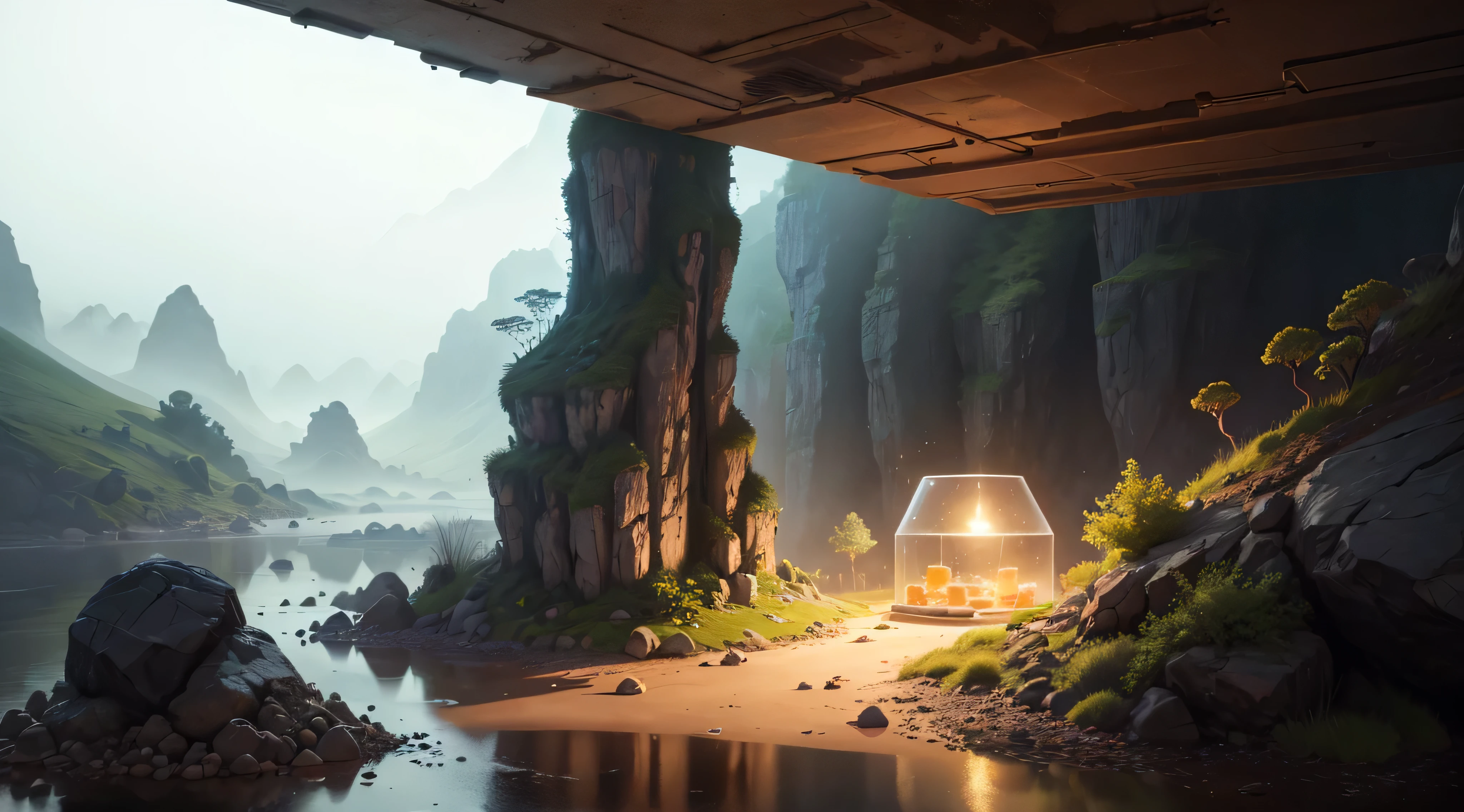 realistically shot of natural terrain with dug a hole, Encapsulated in a petri dish, tmasterpiece, 超高分辨率, (realistically:1.4), Cinema lights, The is very detailed, hyper realisitc, Complex design, Detailed pubic hair, Octagonal rendering