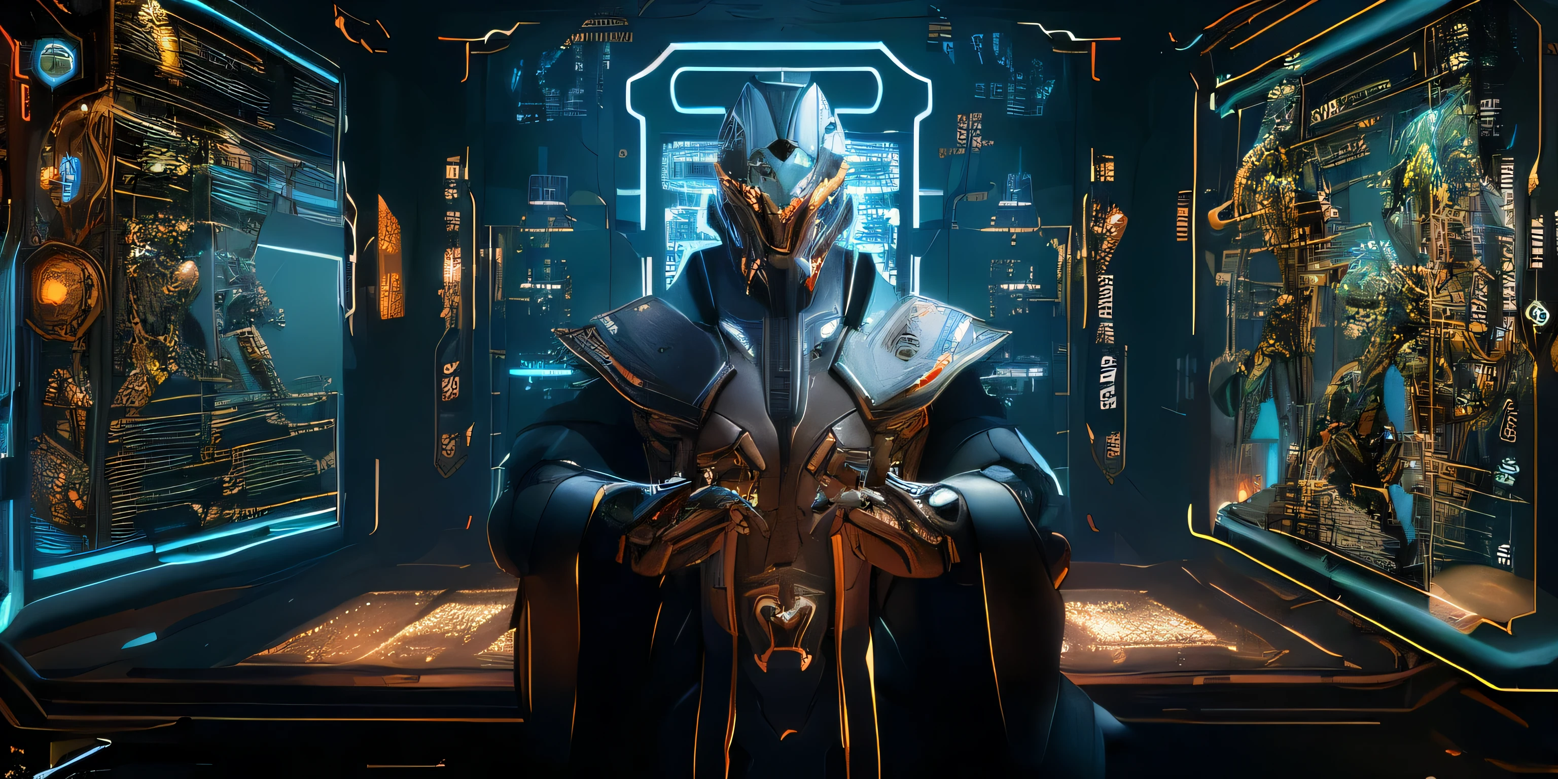 Put on the robot suit, Mechanical Wonder, cyber punk personage, cybernetic guardians, futuristic armor, Full body lesbian, front poses, RHAD, metal alloys [rust]), Unity, warframe style, Cyborg, Male body and armor, Incorporate elements of gossip