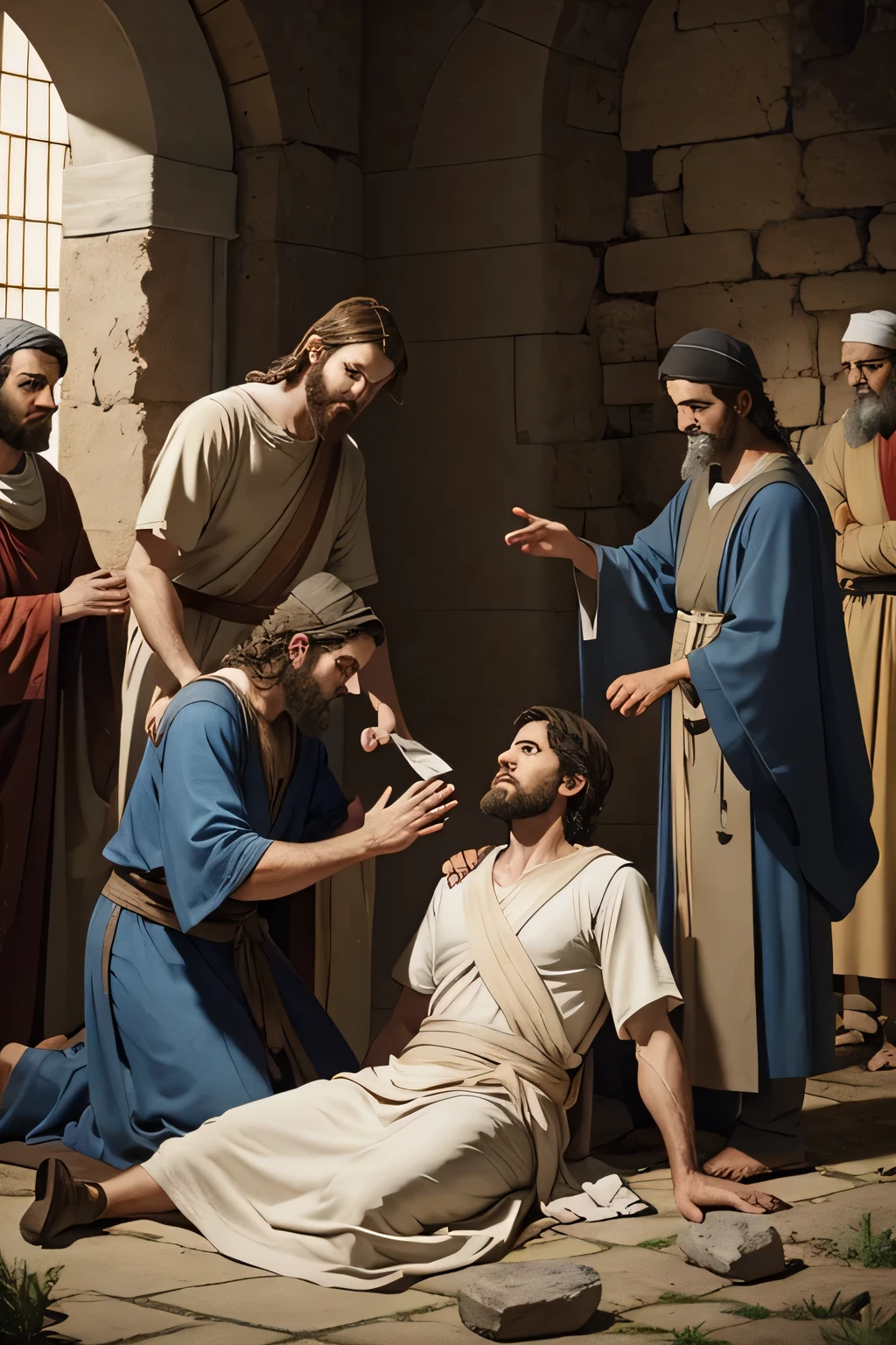 The apostles healing a cripple person  in the bible