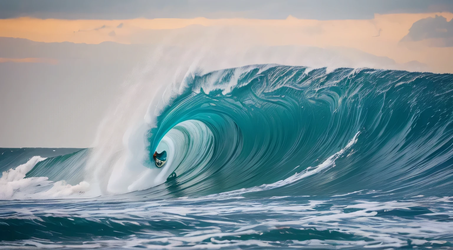 Create an abstract representation of tumultuous waves in conflict with a smooth, surfing path. Use contrasting colors to depict the struggle against the tide, hinting at the transformative journey toward acceptance.
