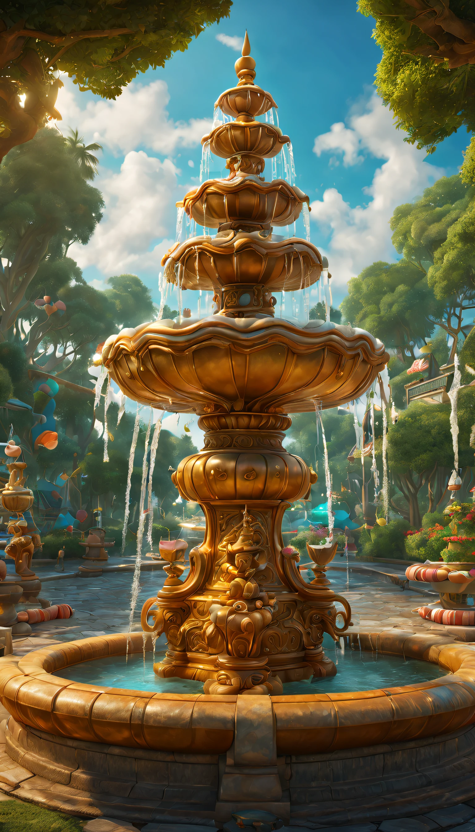 candy fountain, Fantasyart, (enhancer:1.4), iintricate, (Best quality, tmasterpiece, Representative Works, offcial art, professional, Unity8k wallpaper:1.3)