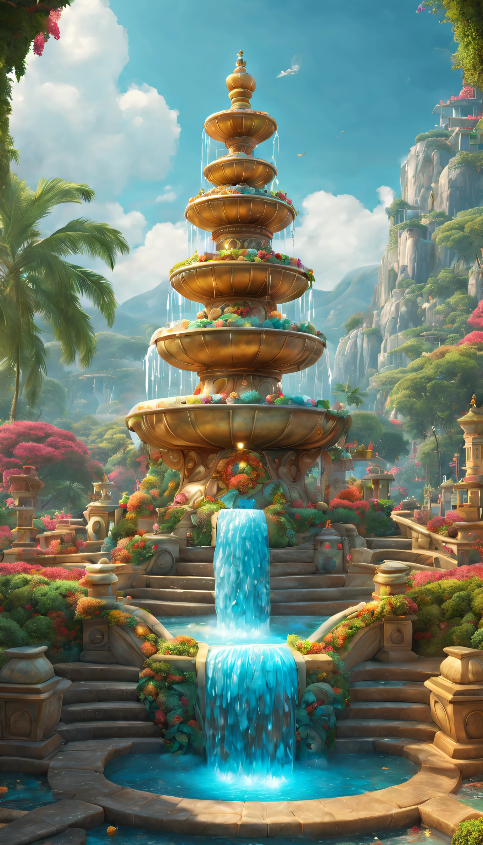candy fountain, Fantasyart, (enhancer:1.4), iintricate, (Best quality, tmasterpiece, Representative Works, offcial art, professional, Unity8k wallpaper:1.3)