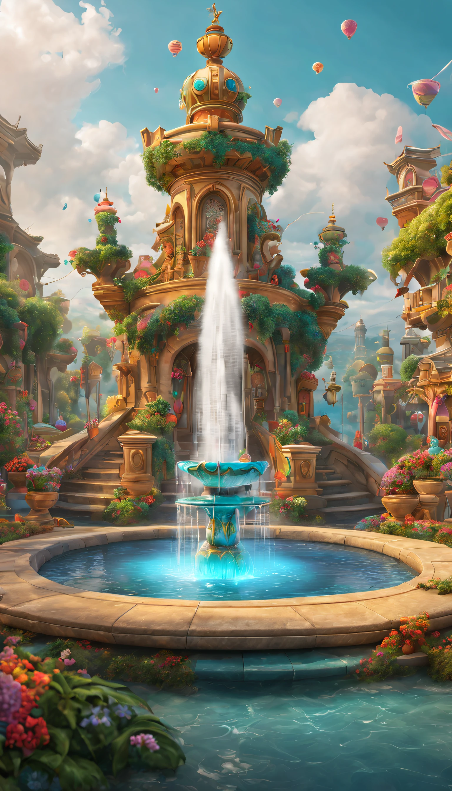 candy fountain, Fantasyart, (enhancer:1.4), iintricate, (Best quality, tmasterpiece, Representative Works, offcial art, professional, Unity8k wallpaper:1.3)