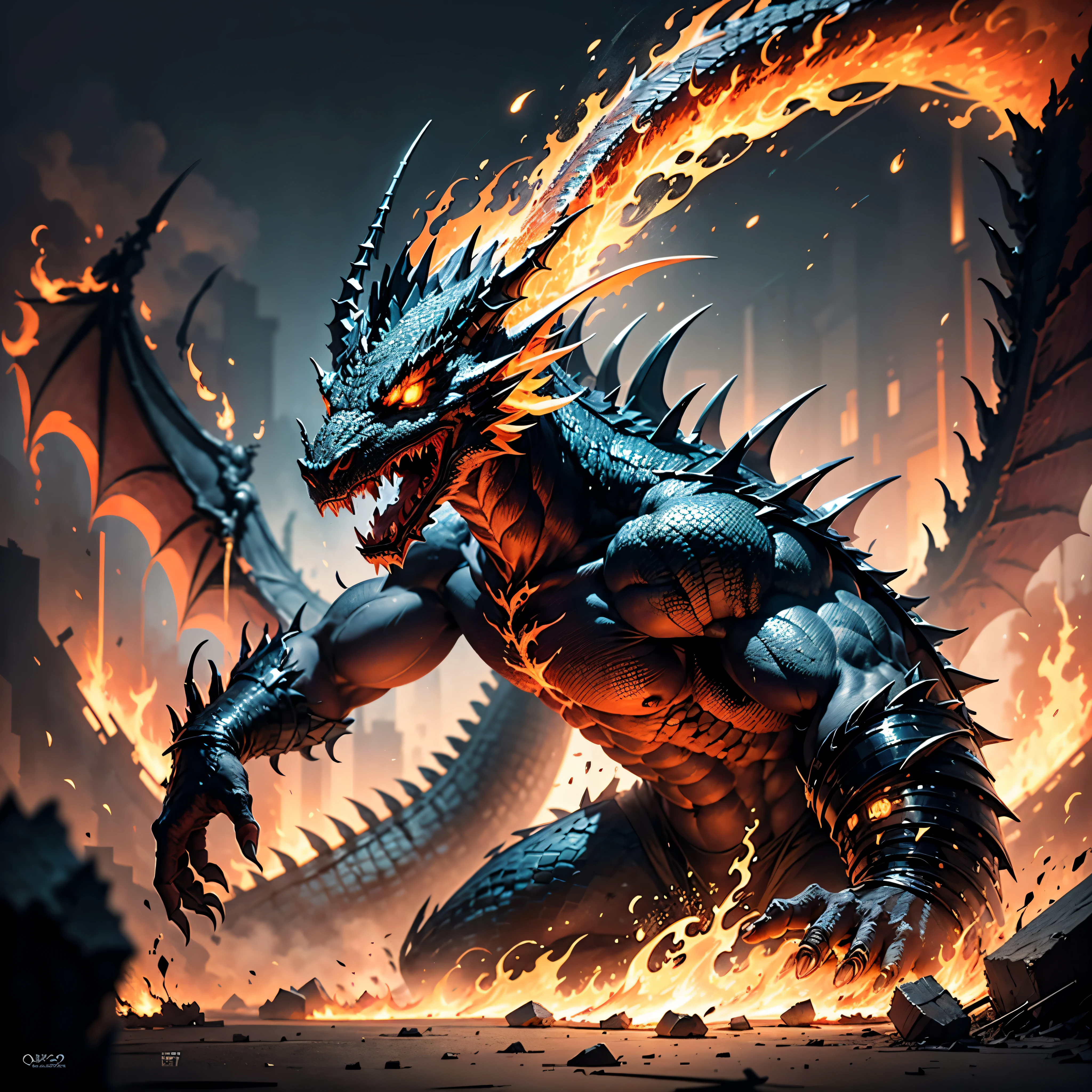 Capture the essence of eternal chaos and impending doom in this masterful graphite rendering by the renowned artist. "Inferno's Majesty: The Malevolent Dragon" is a visual symphony of darkness and despair, a haunting portrayal of a world on the brink of destruction. The heart of the composition is the malevolent dragon, a creature of unfathomable power and malevolence. Its sinewy body coils like a stormy tempest, every graphite stroke emphasizing its strength and dominance. The dragon's eyes burn with an otherworldly fire, a sinister glow that pierces the very soul of those who dare to meet its gaze. Its teeth, sharp as obsidian blades, drip with a venomous anticipation. As the dragon rears back, its colossal wings unfurl like the tattered remnants of a fallen kingdom, casting an ominous shadow over the scorched earth below. The skies are choked with smoke and ash, a testament to the devastation that follows in its wake. But amidst the chaos, a once-mighty citadel stands, now a crumbling bastion of resistance against the dragon's reign of terror. Flames lick at its walls, devouring the grandeur that once defined this majestic fortress. The juxtaposition of the dragon's menacing presence and the fragile beauty of the burning citadel serves as a poignant reminder of the fragility of power and the inevitable march of time. The artist's meticulous use of graphite allows for a stunning interplay of light and shadow, lending depth and texture to every stroke. The viewer is transported to a realm where fear and awe collide, where the sinister dance of the dragon and flames is frozen in an eternal moment of chaos. "Inferno's Majesty: The Malevolent Dragon" is more than a mere artwork; it is an experience that beckons the audience to contemplate the eternal struggle between destruction and resilience, power and vulnerability. The artist's deft hand and keen eye have crafted masterpiece that will forever haunt the viewer's imagination varies multi etc. --s 1000 --c 20 --q 20