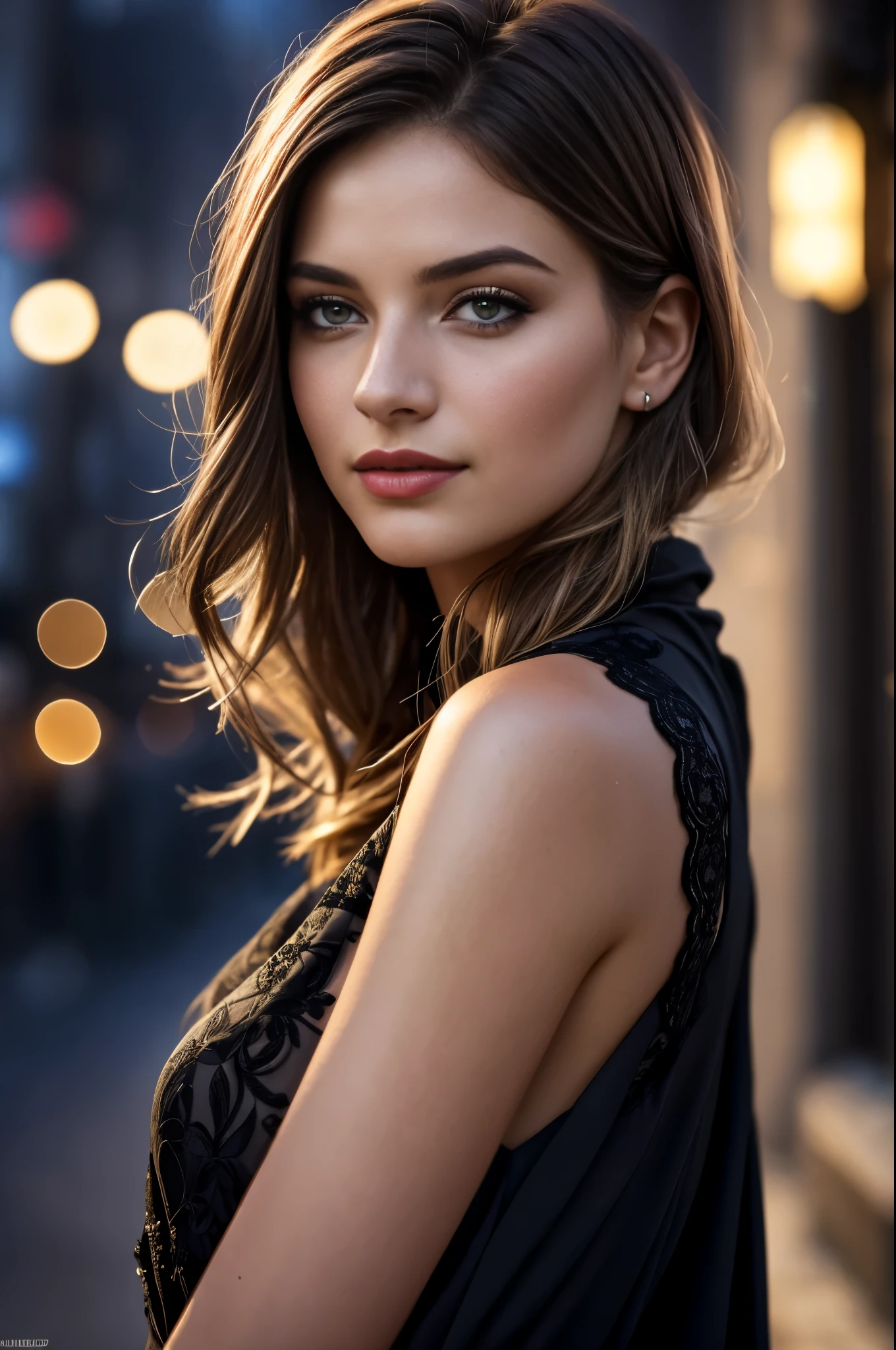 (Scharfer Fokus:1.2), Foto, attraktive junge KariSweets, Lovely face:1.1), Detaillierte, braune Augen, luscious lips, (Katzenaugen-Make-up:0.85), (smil:1.2), tragend (Kleid:1.2) auf einem (night street:1.2). (Stimmungsvolle Beleuchtung:1.2), Depth of field, bokeh, 4K, HDR. bis (Jakob C. Christensen:1.2|Jeremy Lipking:1.1).