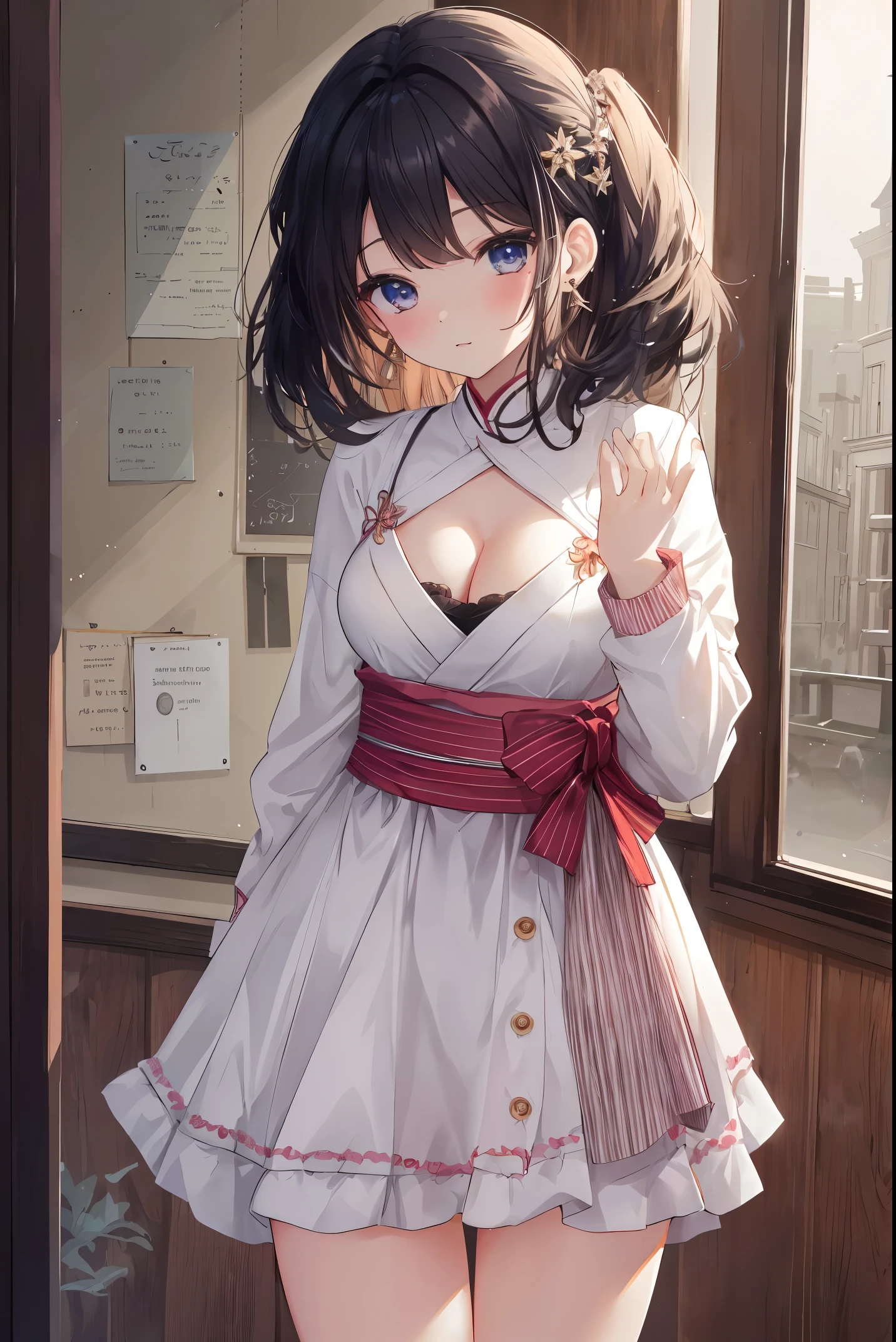 {((anime, Op art, depth of field, motion blur, glowing light, UHD, retina, masterpiece, ccurate, anatomically correct, textured skin, super detail, high details, high quality, award winning, best quality, highres, 16k))} . | {((female cute student japanese, noble lady hairstyle, beautiful detailed eyes, cleavage, joyful))} . | {((starshaped earrings, casual clothes, in her classroom, washing the board))} . | {((wide angles, upper body, (perfect_fingers:1.0), (perfect_legs:1.0), better_hands, More_Detail))} in town, christmas theme