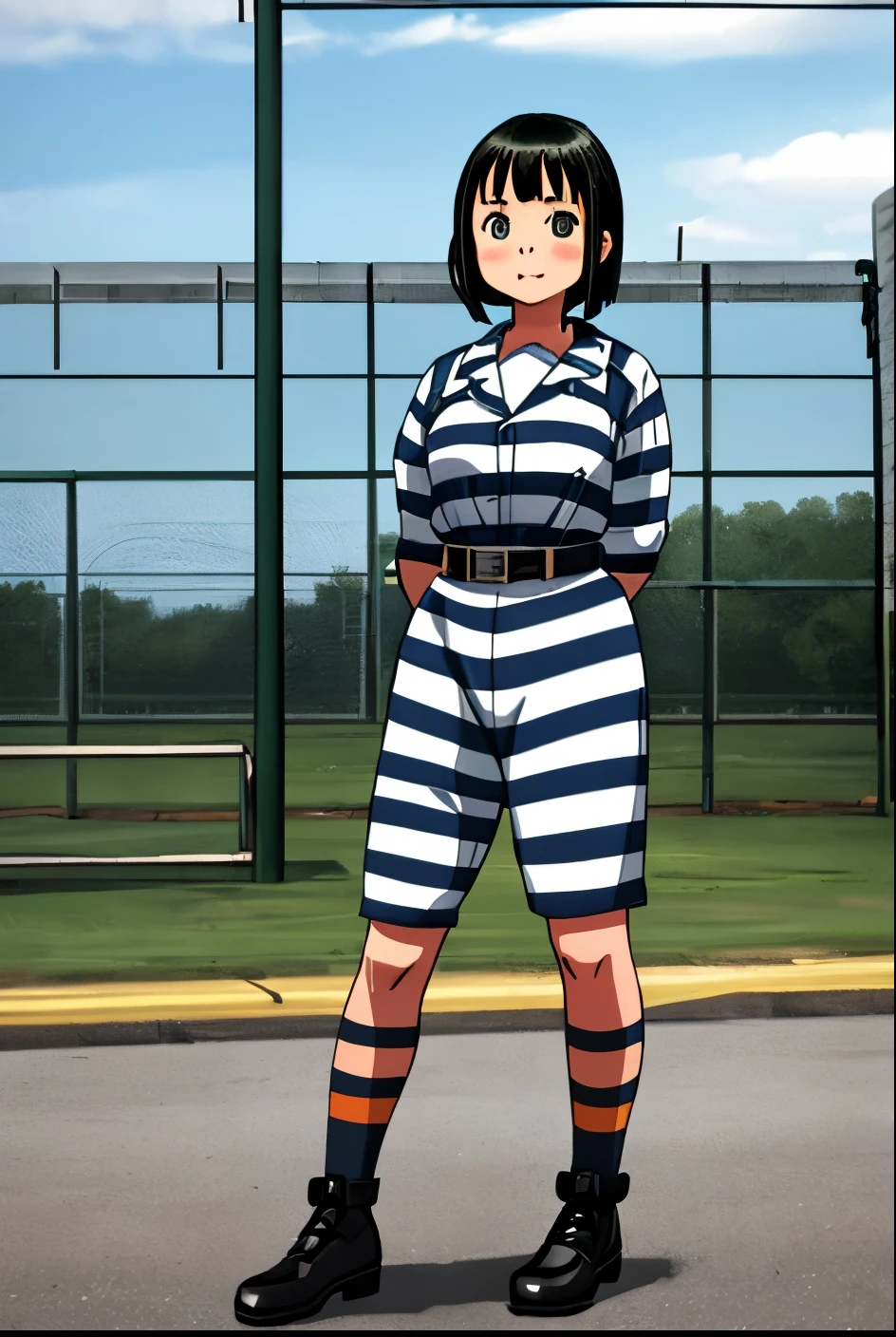 cute girl, prison outfit, Classic stripe prison clothing for prisoners