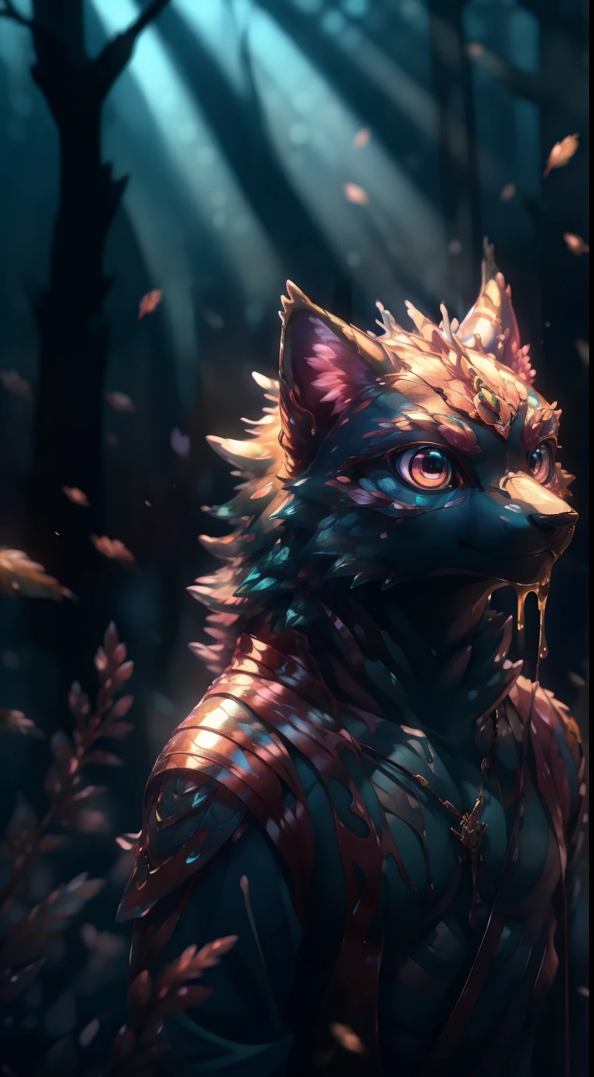 slime werewolf, swamp, marble statue, pink fur, watercolor wash, linear wash, goo, blob, soft colors, forest, leaves, anime style, sunlight, sunbeams, very thin lines, handy lines, stylize 1000, big eyes, reflective eyes, perfects eyes, intricate detailed, fantasy, digital art, intricate, masterpiece, expert, insanely detailed, 4k resolution, cinematic, dramatic atmosphere, volumetric lighting, cinematic lighting, studio quality