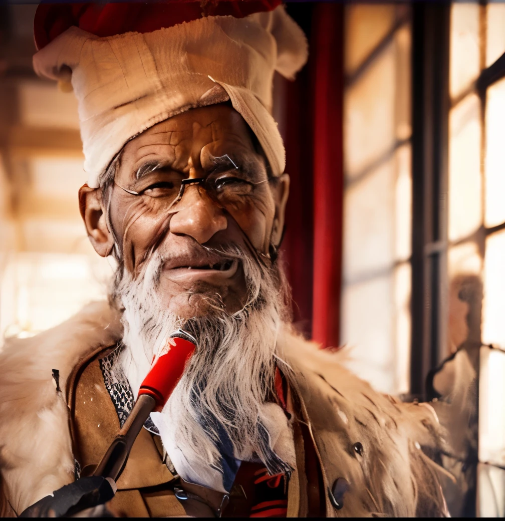 The old man has a serious expression,Wearing glasses。