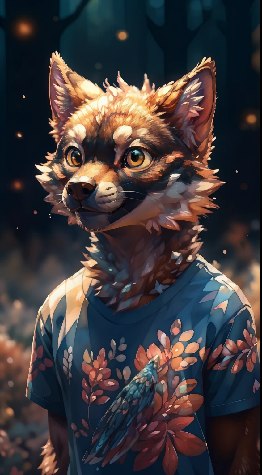 full body, werewolf, A detailed illustration as a t-shirt design, Nature, splash, t-shirt design, pastel tetradic colors, vector art, cute and quirky, fantasy art, watercolor effect, bokeh, Adobe Illustrator, hand-drawn, digital painting, low-poly, soft lighting, retro aesthetic, focused on the character, 4K resolution, photorealistic rendering, covered by fur,