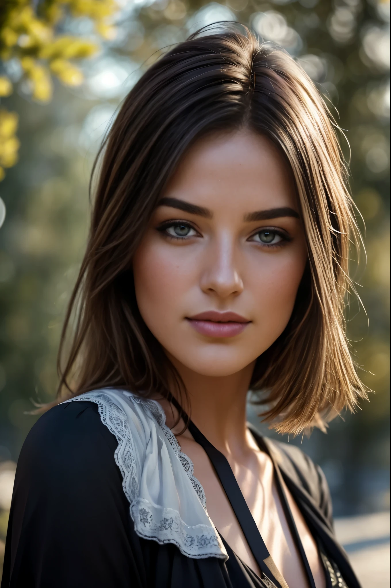 (Scharfer Fokus:1.2), Foto, attractive young KariSweetebeautiful face:1.1), Detaillierte dunkelbraune Augen, luscious lips, (Katzenaugen-Make-up:0.85), (smil:1.2), tragend (Kleid:1.2) auf einem (Daily Street:1.2). (Stimmungsvolle, sonnige Beleuchtung:1.2), Depth of field, bokeh, 4K, HDR. bis (Jakob C. Christensen:1.2|Jeremy Lipking:1.1).