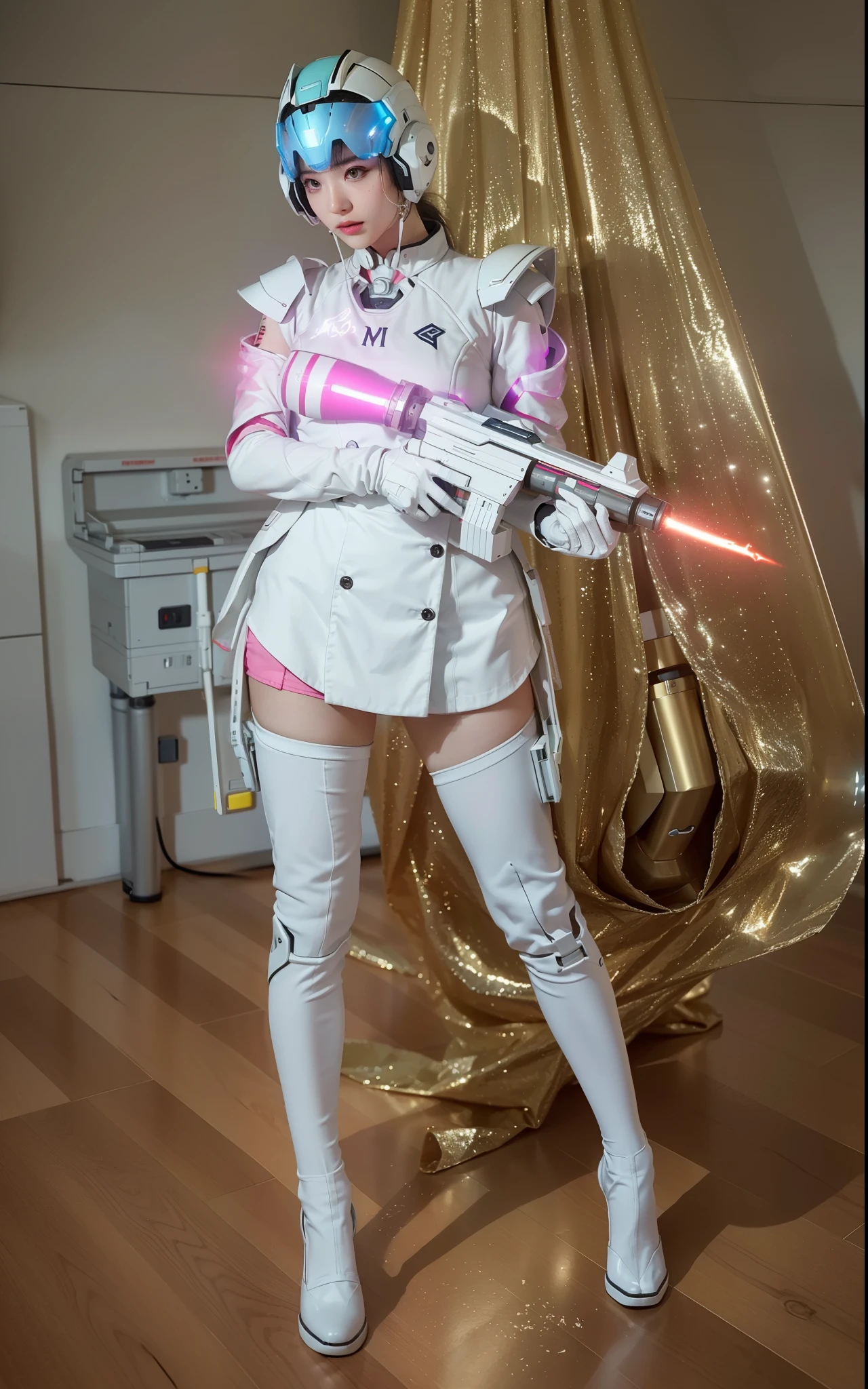 Futuristic high-tech style,Best quality at best,Fairy skin,(Fidelity :1.2),everlasting,ultra - detailed,actual,high high quality,movie light lighting,ray traycing,hyper HD,Upper part of the body, Future Iron Man mecha,Cinema lenses,tank battery,Launching equipment,Large-caliber artillery,ross tran 8 k,mechatankcyberarmoredchariotgirl,Wearing a cyberpunk technology helmet,Star Warframe Helmet,There is a breathing light on the body,The armor of the future shines,armed cannon,High-tech warframe