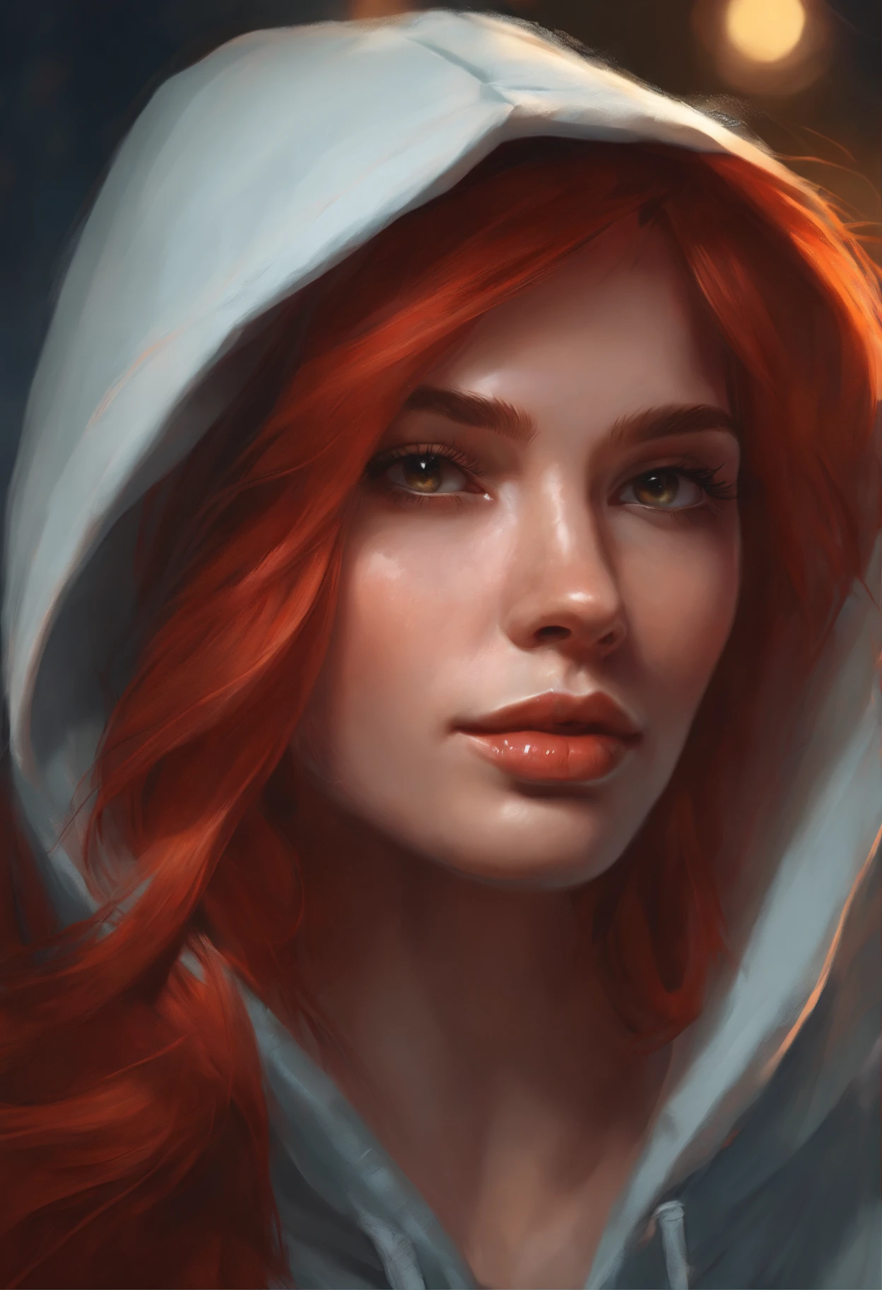 Painting of a woman with red hair and a hoodie, beautiful character painting, rossdraws portrait, digital painting concept art, ArtStation Painting, Character portrait, fantasy concept art portrait, alexandra fomina artstation, cgsociety portrait, Character portrait, rossdraws 1. 0, stunning character art, gorgeous digital painting, Character portrait close up, Digital Character Painting