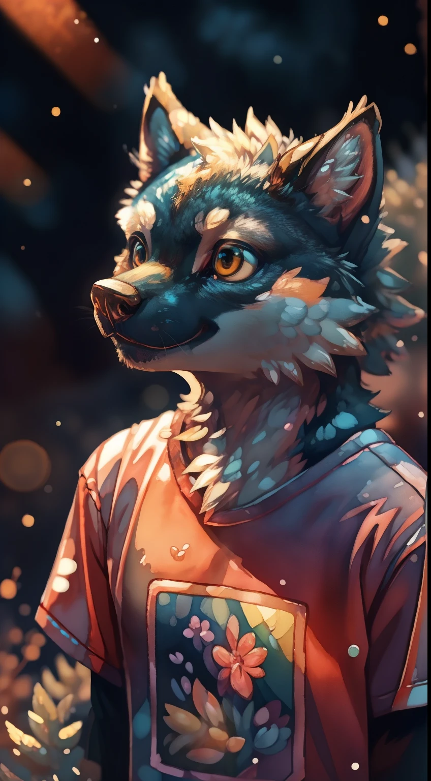 werewolf, A detailed illustration as a t-shirt design, Nature, splash, t-shirt design, pastel tetradic colors, vector art, cute and quirky, fantasy art, watercolor effect, bokeh, Adobe Illustrator, hand-drawn, digital painting, low-poly, soft lighting, retro aesthetic, focused on the character, 4K resolution, photorealistic rendering,
