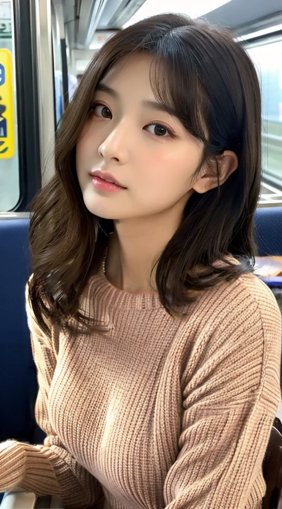 woman wearing a purple sweater dress、the golden ratio、long-sleeve