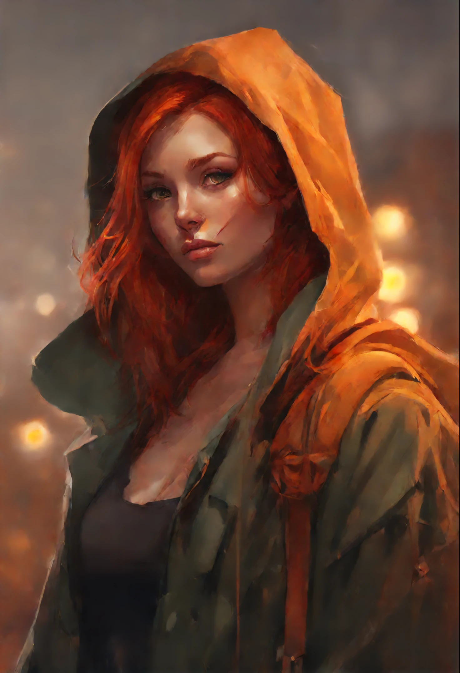 Painting of a woman with red hair and a hoodie with a cat on her shoulder, beautiful character painting, rossdraws portrait, digital painting concept art, ArtStation Painting, Character portrait, fantasy concept art portrait, alexandra fomina artstation, cgsociety portrait, Character portrait, rossdraws 1. 0, stunning character art, gorgeous digital painting, Character portrait close up, Digital Character Painting