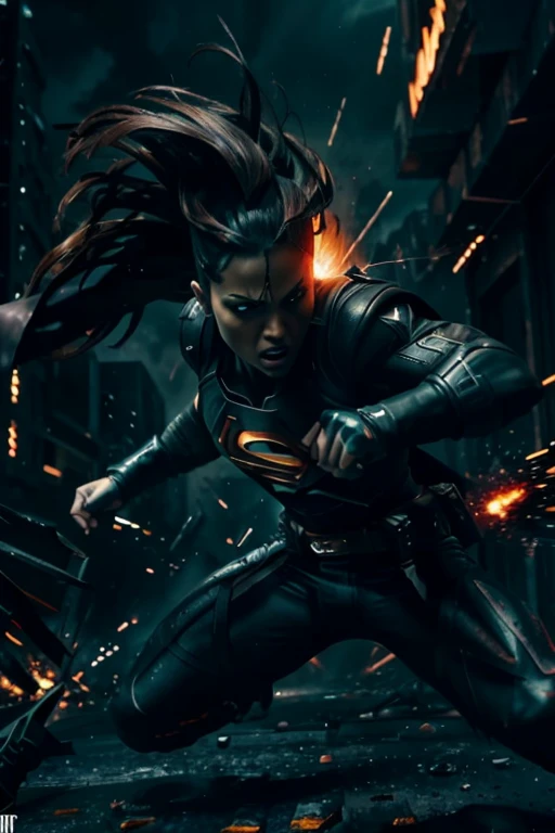 intense shadows,dark background,dynamic poses,gritty texture,dramatic lighting,vivid colors,exaggerated brush strokes,high contrast,powerful compositions,expressive emotions,humans with superhuman abilities,action-packed scenes,highly detailed characters,dynamic perspective,heroic individuals,epic battles,epic scale of destruction,mysterious atmosphere,motion blur,extreme angles,cracked paint effect,labeling neons,energy bursts,dramatic expressions,fierce determination,ominous tones,unexpected outcomes,raw emotions,cinematic aesthetic,chaotic compositions,dynamic lines and shapes,using perspective to create depth and impact,sharp focus,high-resolution details,masterpiece:1.2,photorealistic:1.37