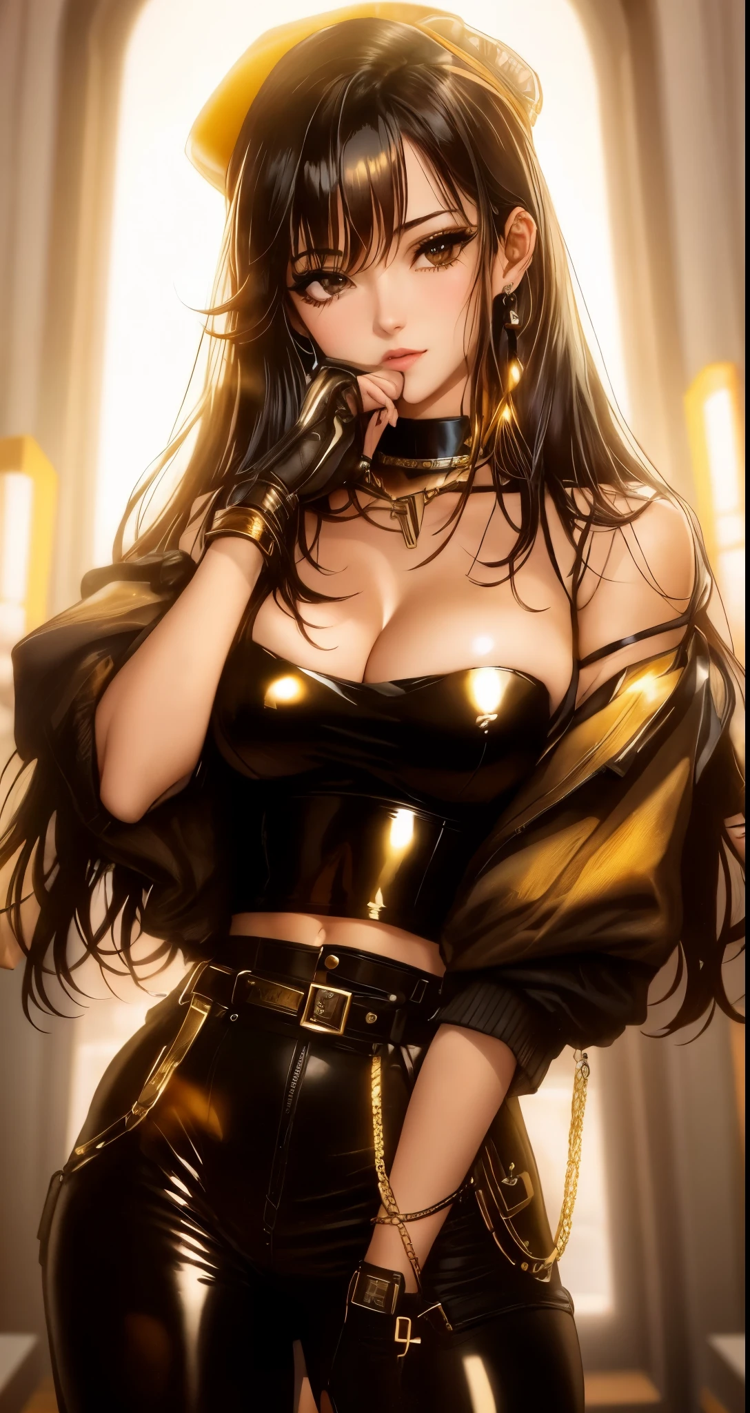 arafed image of a sexy couple posing together in a window, seductive tifa lockhart portrait, tifa, tifa lockhart, tifa lockheart, tifa lockhart portrait, glamorous tifa lockheart, portrait of tifa lockhart, tifa lockhart with black and gold hair, range murata and artgerm, 8k high quality detailed art