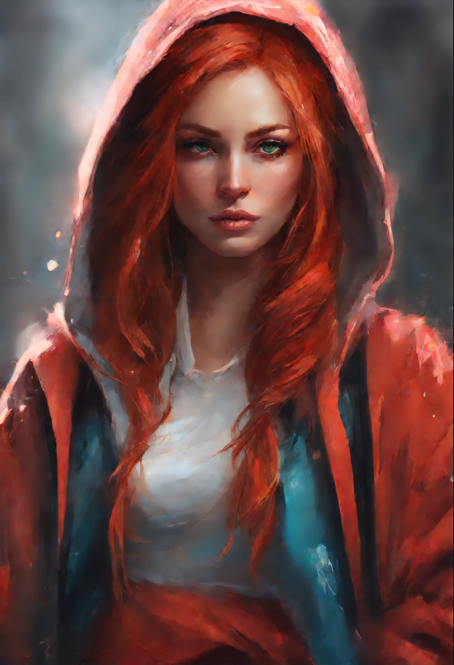 Painting of a woman with red hair and a hoodie, beautiful character painting, rossdraws portrait, digital painting concept art, ArtStation Painting, Character portrait, fantasy concept art portrait, alexandra fomina artstation, cgsociety portrait, Character portrait, rossdraws 1. 0, stunning character art, gorgeous digital painting, Character portrait крупным планом, Digital Character Painting