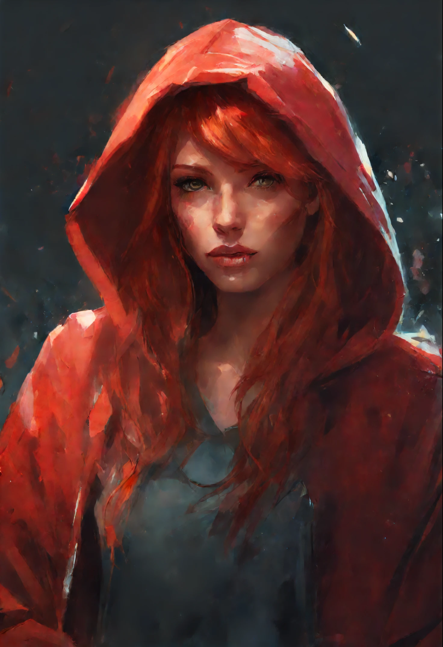 Painting of a woman with red hair and a hoodie, beautiful character painting, rossdraws portrait, digital painting concept art, ArtStation Painting, Character portrait, fantasy concept art portrait, alexandra fomina artstation, cgsociety portrait, Character portrait, rossdraws 1. 0, stunning character art, gorgeous digital painting, Character portrait крупным планом, Digital Character Painting