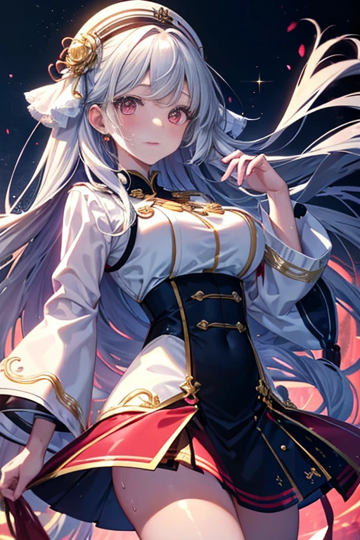 (((tmasterpiece)))、(((quality)))、((ultra - detailed))、(illuminationtremely Delicately Beautiful))、Hefty Smile、floating、一个粉红色the hair的、(detailedlight) (1 girl in)、独奏、Long gray hair、The wind is blowing、A WORLD、(cute big breasts眼睛)、actual, ultra - detailed, (Glossy glossy skin, full of sweat:1.4), view the viewer, 细long, Alone, mini-skirts, long hair, 粉红色的the hair, a pink eyes, (Thigh thick:0.5), 动态照明, A high resolution, Focus sharp, depth of fields, medium, On the table, Best quality at best, ultra - detailed, illuminationsn, ultra - detailed face, best quality face, ,, 18yr old, , Costume details are intricate, a sexy pose, Sparkling pink sailor suit, cute big breasts, kawaii,, quality优良的眼睛, Be red in the faceing, Reddening cheeks, actual, glowing light eyes, fluffy sweater, a skirt, Open lips, Be red in the face, the night, cute big breasts, , quality优良的眼睛, embarrassing expression, long_the hair, Be red in the faceing, themoon, As estrelas_\(Skysky\), starrysky_Skysky, full_themoon, realisticlying, Asian people, maam, mix4