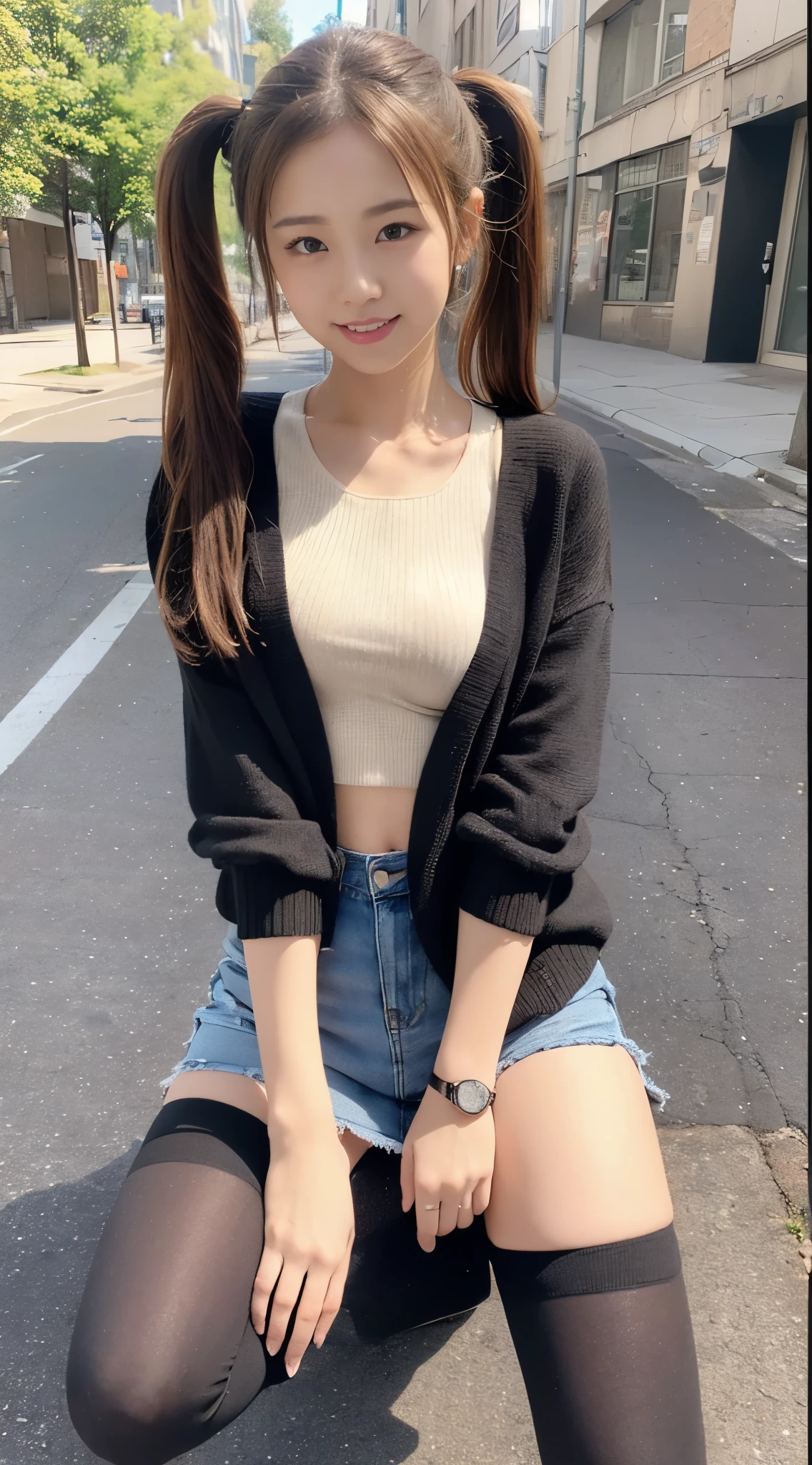 ((top-quality、8K、masterpiece:1.3, Photorealsitic:1.3, )), Full body, (((white ribbed panties:1.3, Inter-strands))), Japan schoolgirl, 1 female, A dark-haired, With bangs, Undersized breasts, (Japan schoolgirl uniform, Dark blue socks, Thicker thighs), a baby face:1.2, with round face, Highly detailed facial and skin texture, A detailed eye, Detailed lips、Highly detailed hair depiction, Natural makeup:1.1, nose blush